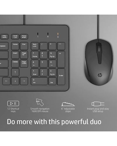 Keyboard and Mouse HP 240J7AA 150, Wired, USB, Keyboard And Mouse, Black, 4 image
