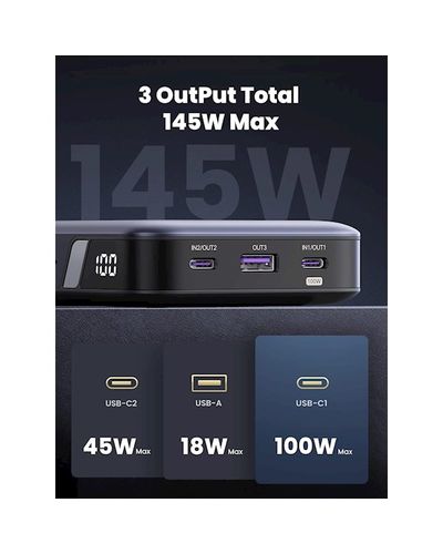 Portable charger UGREEN PB205 (90597A), 25000mAh, USB, Type C, Power Bank, Gray, 5 image