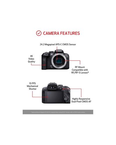 Digital Camera Canon EOS R10 BODY 24.2MP APS-C CMOS Sensor 4K30 Video, 4K60 with Crop; HDR-PQ Multi-Function Shoe, Wi-Fi and Bluetooth, 3 image