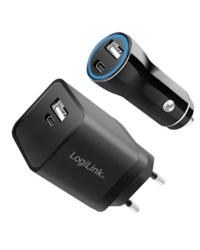Adapter Logilink PA0300 USB travel charger set vehicle & socket charger 1x USB-A 1x USB-C 15 W black, 2 image
