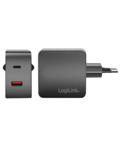 Adapter Logilink PA0310 Dual USB charger set 1x USB-C 1x USB-A 45W Black, 3 image