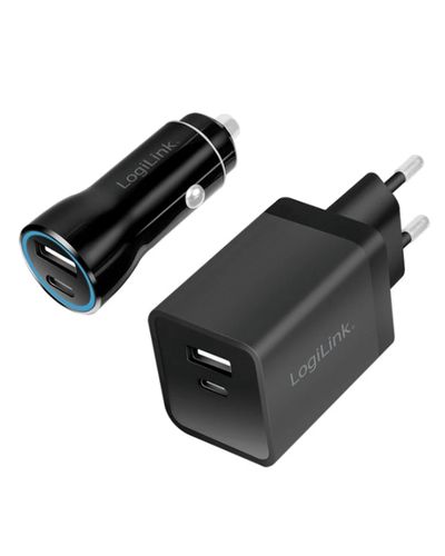 Adapter Logilink PA0300 USB travel charger set vehicle & socket charger 1x USB-A 1x USB-C 15 W black