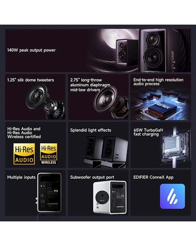 დინამიკი Edifier QR65, 70W, Bluetooth, USB, USB-C, AUX, Speaker With GaN Charger, Black , 4 image - Primestore.ge