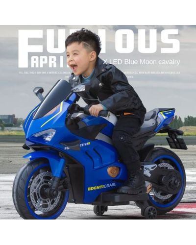 Children's electric motorcycle V5BLU, with rubber tires, leather seat, 3 image