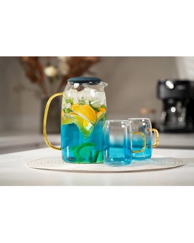 წყლის დოქი Ardesto Pitcher with lid Blue Atlantic, 1600ml, borosilicate glass, silicone, transparent-blue , 3 image - Primestore.ge