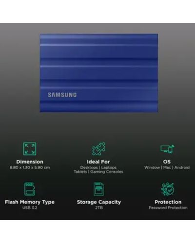 გარე მყარი დისკი SAMSUNG SSD T7 PORTABLE 2TB MU-PE2T0R/WW SHIELD Blue , 2 image - Primestore.ge