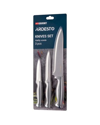 დანების ნაკრები Ardesto Knives Set Gemini Gourmet, 3pcs, stainless steel, plastic, grey , 2 image - Primestore.ge