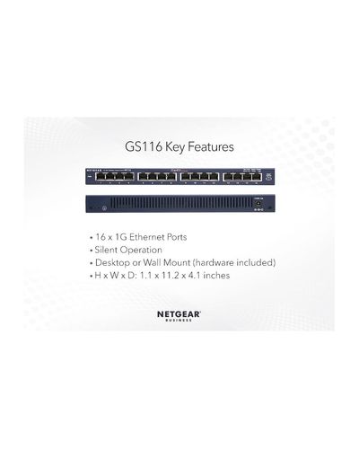 სვიჩი Netgear GS116E — 16-Port Gigabit Ethernet Plus Switch (NUNTGSW1601) , 4 image - Primestore.ge