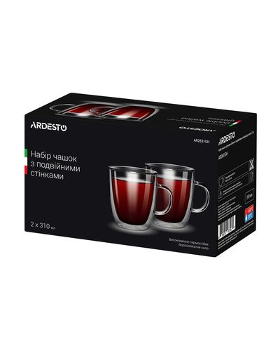 Latte glasses set ARDESTO Double wall borosilicate glass mug set Ardesto, 310 ml, 2 pcs, with handles, 2 image