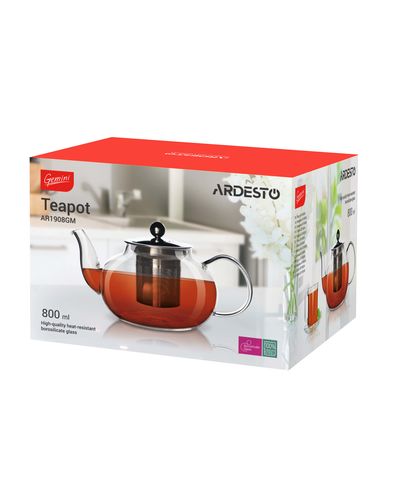 ჩაის დასაყენებელი ARDESTO Tea pot Gemini, 800 ml, borosilicate glass, s/s , 2 image - Primestore.ge