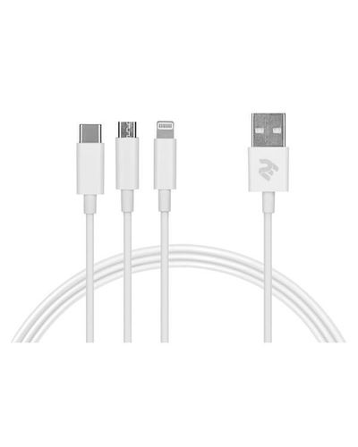 უსბ კაბელი 2E USB 3 in 1 Micro/Lightning/Type C, 5V/2.4A, White,1.2m , 3 image - Primestore.ge