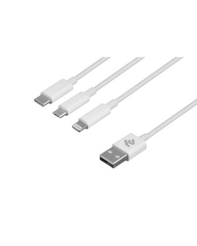 უსბ კაბელი 2E USB 3 in 1 Micro/Lightning/Type C, 5V/2.4A, White,1.2m , 5 image - Primestore.ge