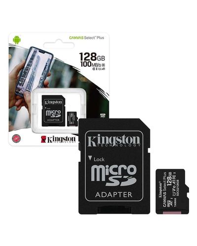 მეხსიერების ბარათი Kingston 128GB microSDXC C10 UHS-I R100MB/s Canvas Select Plus + SD , 2 image - Primestore.ge