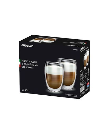 ჭიქები ARDESTO Double wall borosilicate glass mug set Ardesto 450 ml 2 pcs , 2 image - Primestore.ge