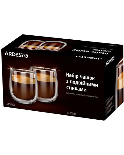 ჭიქები Ardesto Double wall borosilicate glass mug set, 300 ml, 2 pcs , 2 image - Primestore.ge