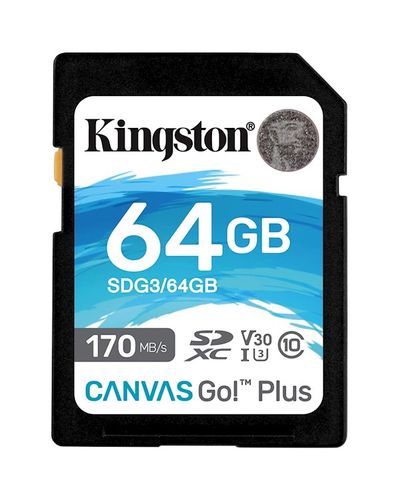 მეხსიერების ბარათი Kingston SDG3/64GB 64GB SDXC C10 UHS-I U3 R170/W70MB/s Canvas Go Plus  - Primestore.ge