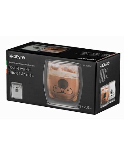 ჭიქების ნაკრები Ardesto AR2625GAS 250ml, 2 pcs Double Wall Borosilicate Glass Mug Set Animals , 2 image - Primestore.ge