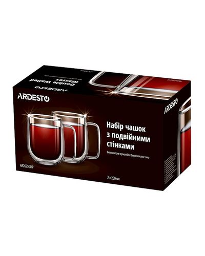 Cup set Ardesto AR2625GHP 250ml, 2 pcs Double Wall Borosilicate Glass Mug Set With Handles, 2 image