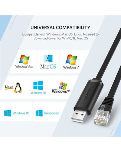 USB LAN კაბელი UGREEN CM204 (50773) USB to RJ45 Console RS232 Cable Serial Adapter for Router 1.5m USB RJ 45 8P8C Console Converter USB Cable , 4 image - Primestore.ge