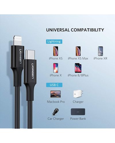 USB-C cable UGREEN 60751 USB-C to Lightning Cable M / M Nickel Plating ABS Shell 1m (Black), 5 image