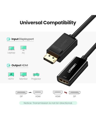 Adapter UGREEN MM137 (40363) DisplayPort to HDMI Female Converter 4K * 2K 25cm (Black), 4 image
