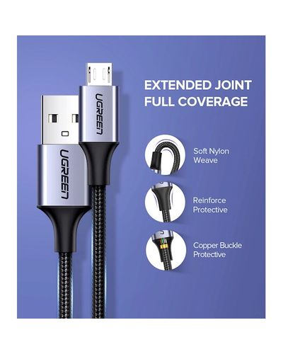 USB კაბელი UGREEN US290 (60147) USB 2.0 A to Micro USB Cable Nickel Plating Aluminum Braid 1.5m (Black) , 5 image - Primestore.ge