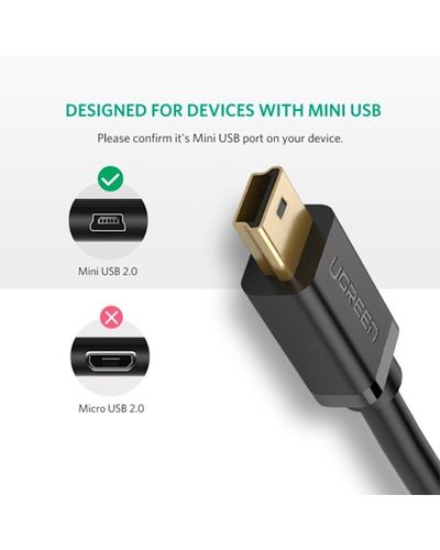 USB კაბელი UGREEN US132 (10386) USB 2.0 A Male to Mini 5 Pin Male Cable 3m (Black) , 3 image - Primestore.ge