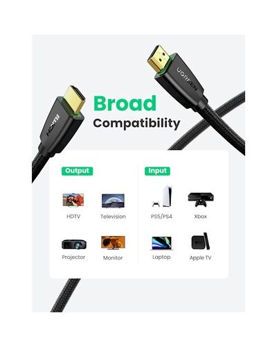 HDMI cable UGREEN HD118 (40410) High-End HDMI Cable with Nylon Braid 2m (Black), 5 image