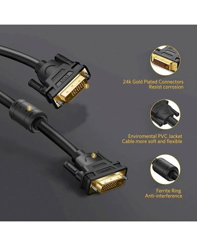 DVI cable UGREEN DV101 (11604) DVI-D 24 + 1 Male to Male Dual Link Video Cable, 2m, Black, 7 image