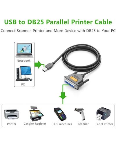 Printer Cable UGREEN US167 (20224) USB to DB25 Parallel Printer Cable 2m, 3 image