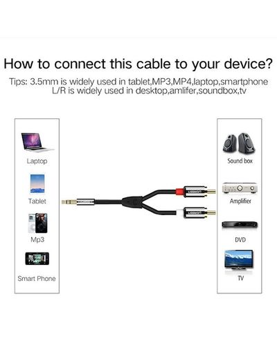 აუდიო კაბელი UGREEN 3.5mm Male to 2RCA Male Cable¶1.5m (Black) , 5 image - Primestore.ge