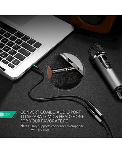 აუდიო კაბელი Ugreen AV141 (30620) Audio Cable 3.5mm Jack Microphone Splitter cable 1 Male to 2 Female black 20cm , 8 image - Primestore.ge