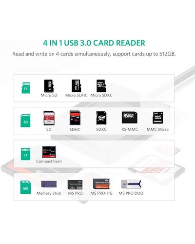 ბარათის წამკითხველი UGREEN CR125 (30333) USB 3.0 All-in-One Card Reader 0.5M , 2 image - Primestore.ge