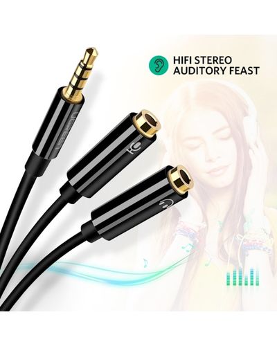 აუდიო კაბელი Ugreen AV141 (30620) Audio Cable 3.5mm Jack Microphone Splitter cable 1 Male to 2 Female black 20cm , 3 image - Primestore.ge