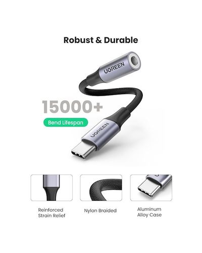 Audio Adapter UGREEN USB-C to 3.5mm M / F Cable Aluminum Shell with Braided 10cm (Space Gray), 6 image