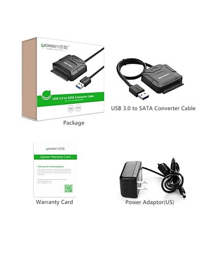 მყარი დისკის  წამკითხველი UGREEN CR108 (20611) USB 3.0 to SATA Hard Driver converter cable with 12V 2A power adapter 50CM , 2 image - Primestore.ge