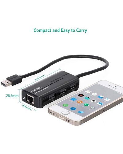 ქსელის ბარათი UGREEN 20264 USB 2.0 10/100Mbps USB to Lan + 3Port USB HUB Network Adapter , 2 image - Primestore.ge