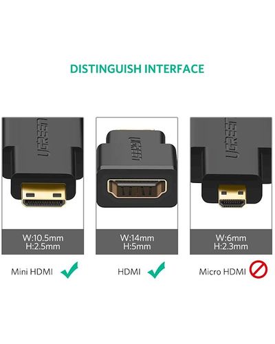 HDMI ადაპტერი UGREEN 20101 Mini HDMI Male to HDMI Female Adapter, Black , 2 image - Primestore.ge