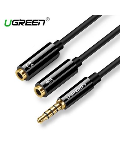 აუდიო კაბელი Ugreen AV141 (30620) Audio Cable 3.5mm Jack Microphone Splitter cable 1 Male to 2 Female black 20cm , 2 image - Primestore.ge