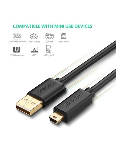 USB კაბელი UGREEN US132 (10386) USB 2.0 A Male to Mini 5 Pin Male Cable 3m (Black) , 2 image - Primestore.ge