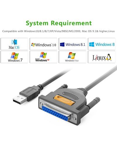 პრინტერის კაბელი UGREEN US167 (20224) USB to DB25 Parallel Printer Cable 2m , 2 image - Primestore.ge