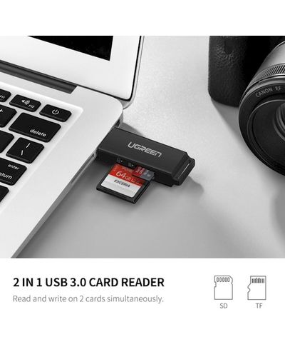 ბარათის წამკითხველი + მეხსიერების ბარათი UGREEN CM104 (40752) USB 3.0 to TF + SD Dual Card Reader (Black) , 2 image - Primestore.ge