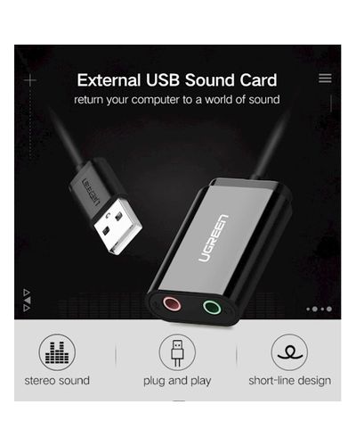 USB ხმის ბარათი US205 (30724) Ugreen USB Sound Card External 3.5mm USB USB Adapter , 3 image - Primestore.ge