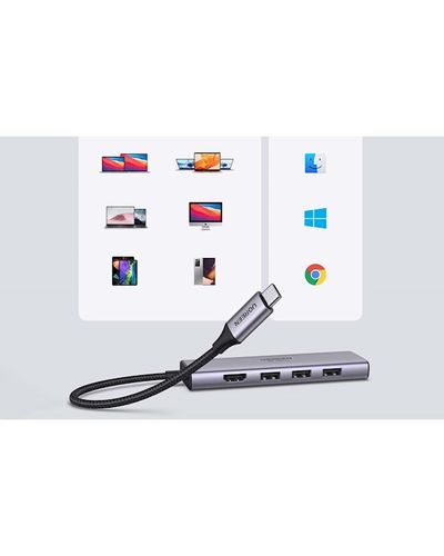 USB-C ჰაბი UGREEN CM511 (60384), 5-in-1 Adapter, USB-C Hub to 3xUSB3.0, HDMI, TF/SD, Gray , 3 image - Primestore.ge