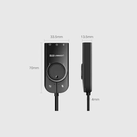 ხმის ბარათი UGREEN CM129 (40964) USB External Stereo Sound, card 3,5 mm mini jack with volume control Adapter 15cm (Black) , 3 image - Primestore.ge