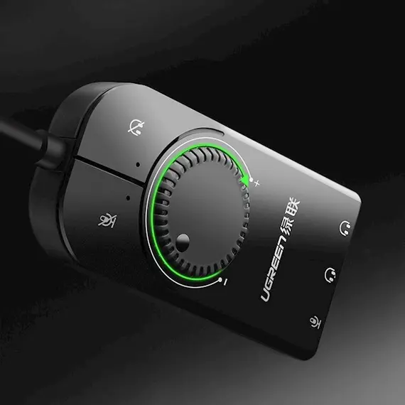 ხმის ბარათი UGREEN CM129 (40964) USB External Stereo Sound, card 3,5 mm mini jack with volume control Adapter 15cm (Black) , 2 image - Primestore.ge