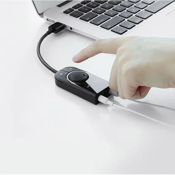 ხმის ბარათი UGREEN CM129 (40964) USB External Stereo Sound, card 3,5 mm mini jack with volume control Adapter 15cm (Black)  - Primestore.ge