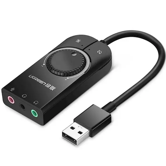 ხმის ბარათი UGREEN CM129 (40964) USB External Stereo Sound, card 3,5 mm mini jack with volume control Adapter 15cm (Black) , 4 image - Primestore.ge