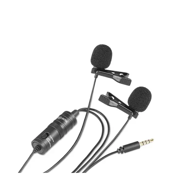 მიკროფონი BOYA BY-M1DM Dual Omni-directional Lavalier Mic Black  - Primestore.ge