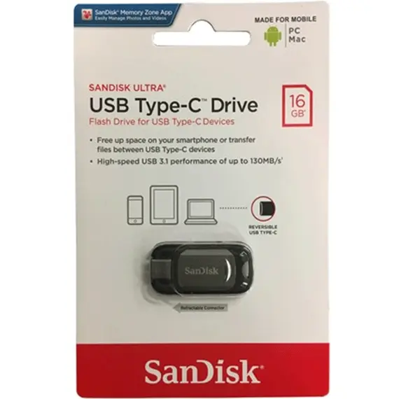 USB ფლეშ მეხსიერება SanDisk USB Type-C Drive 16GB SDCZ450-016G-G46  - Primestore.ge